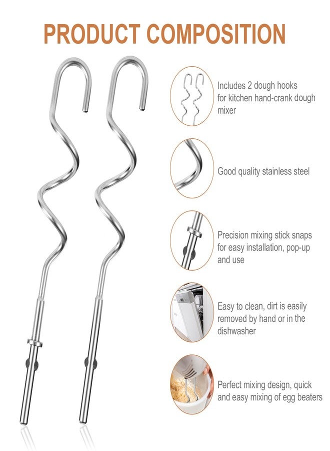 Tinoaly 2pcs KHM512 Hand Mixer Dough Hooks Replacement, Stainless Steel Kitchen Dough Mixing Bread Hooks, Hand Mixer Aid Attachments Compatible with KHM 5KSM KSM KSMO KSMH Series - Image 3